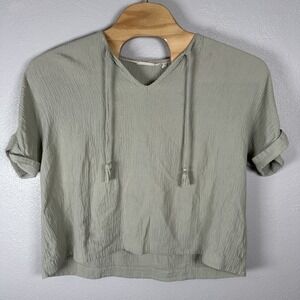 Soft Surroundings Gauze Popover Shirt Womens 1X Sage Green Lagenlook Boho